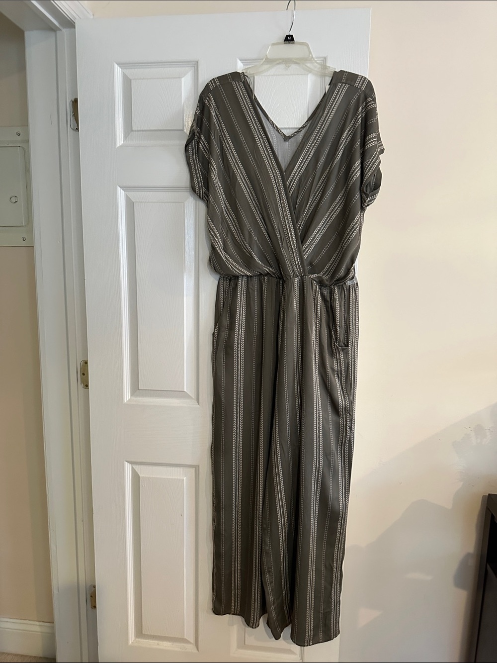 Style & Co. Olive Striped Wrap Jumpsuit Maxi